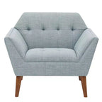 Midcentury Modern Accent Chair, Linen Upholstered Tufted Armchair with Wood Frame, Blue Reading Chair for Living Room Bedroom
