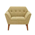Midcentury Modern Accent Chair, Linen Upholstered Tufted Armchair with Wood Frame, Blue Reading Chair for Living Room Bedroom