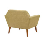 Midcentury Modern Accent Chair, Linen Upholstered Tufted Armchair with Wood Frame, Blue Reading Chair for Living Room Bedroom