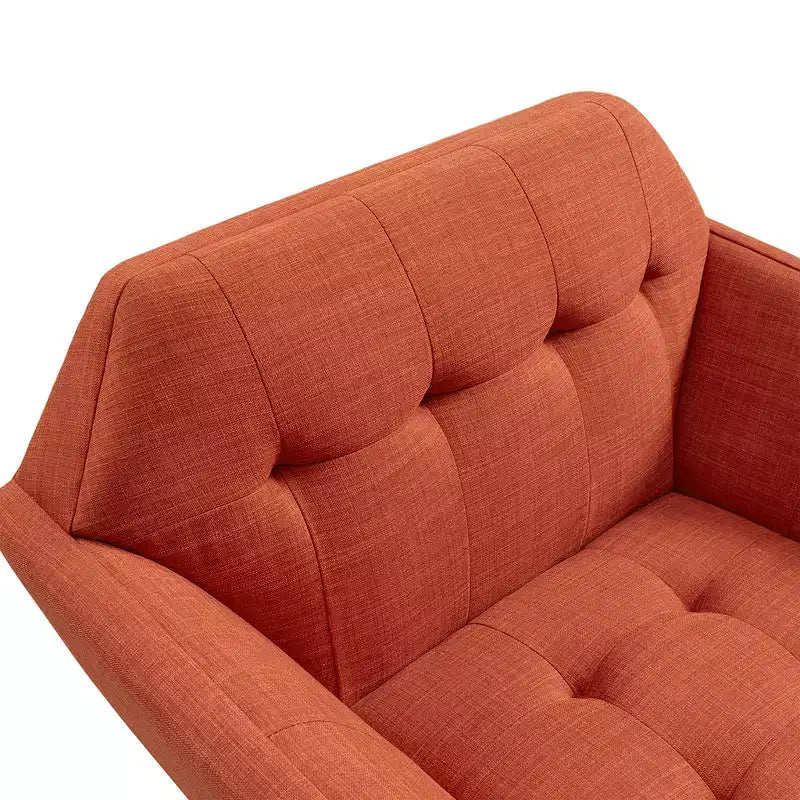 Midcentury Modern Accent Chair, Linen Upholstered Tufted Armchair with Wood Frame, Blue Reading Chair for Living Room Bedroom