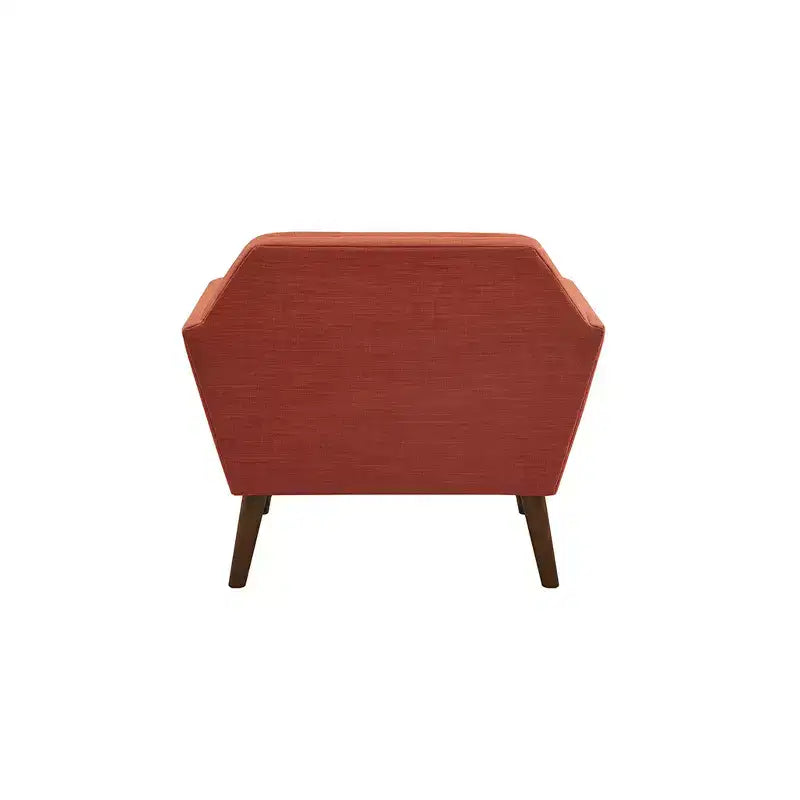 Midcentury Modern Accent Chair, Linen Upholstered Tufted Armchair with Wood Frame, Blue Reading Chair for Living Room Bedroom
