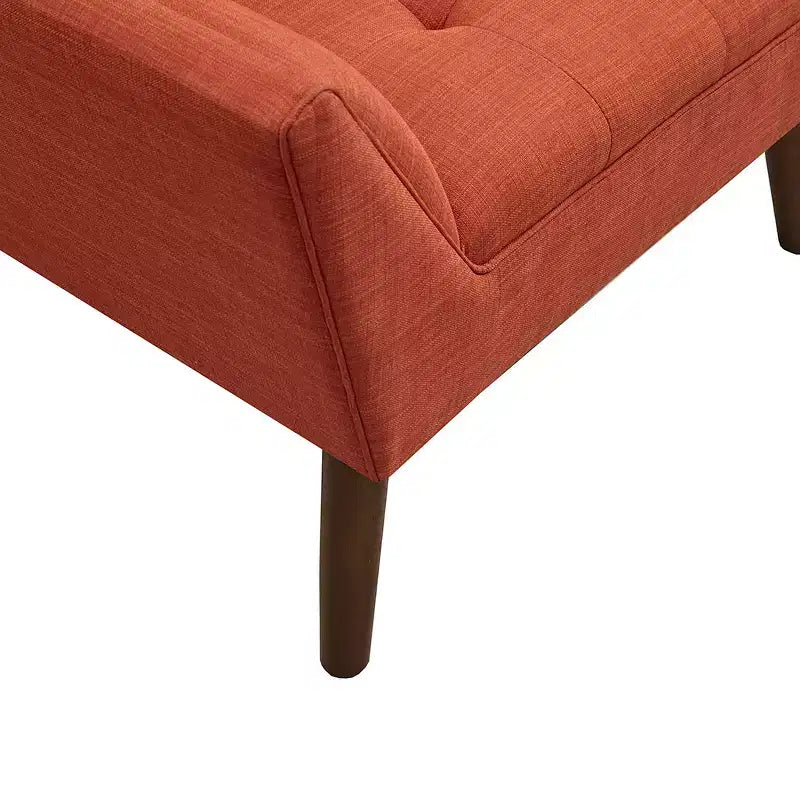 Midcentury Modern Accent Chair, Linen Upholstered Tufted Armchair with Wood Frame, Blue Reading Chair for Living Room Bedroom
