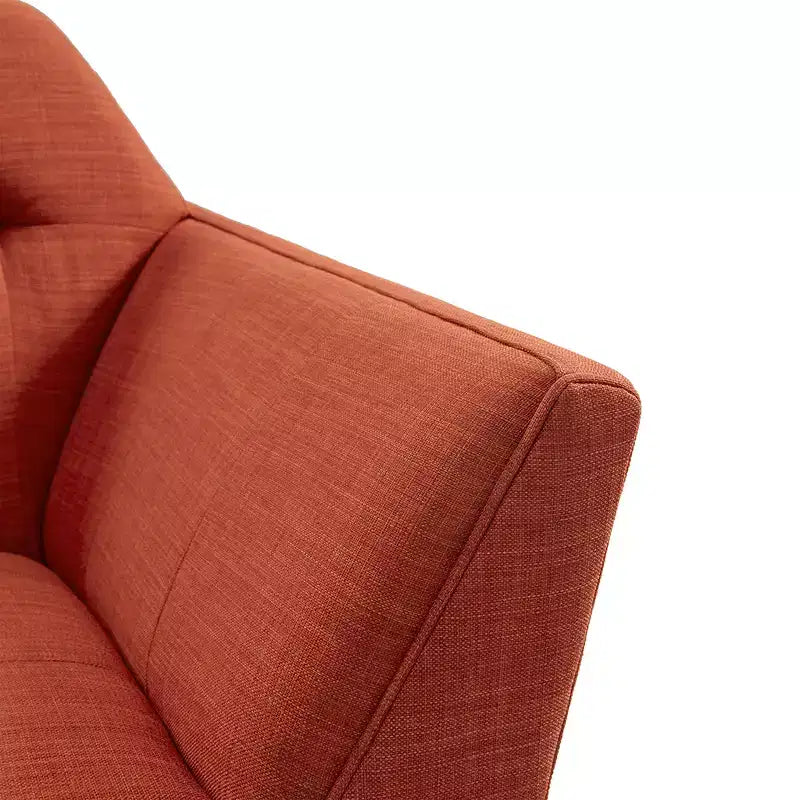Midcentury Modern Accent Chair, Linen Upholstered Tufted Armchair with Wood Frame, Blue Reading Chair for Living Room Bedroom