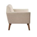 Midcentury Modern Accent Chair, Linen Upholstered Tufted Armchair with Wood Frame, Blue Reading Chair for Living Room Bedroom