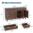 60 Large Sideboard Buffet Cabinet with Storage, Fluted Storage Cabinet with Drawers and Adjustable Shelves, Wooden Coffee Bar Console Table