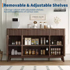 60 Large Sideboard Buffet Cabinet with Storage, Fluted Storage Cabinet with Drawers and Adjustable Shelves, Wooden Coffee Bar Console Table