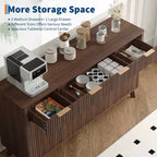 60 Large Sideboard Buffet Cabinet with Storage, Fluted Storage Cabinet with Drawers and Adjustable Shelves, Wooden Coffee Bar Console Table