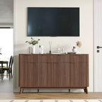 60 Large Sideboard Buffet Cabinet with Storage, Fluted Storage Cabinet with Drawers and Adjustable Shelves, Wooden Coffee Bar Console Table