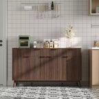 60 Large Sideboard Buffet Cabinet with Storage, Fluted Storage Cabinet with Drawers and Adjustable Shelves, Wooden Coffee Bar Console Table