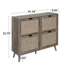 Farmhouse Wooden Rattan Shoe Rack with 4 Tilt-Out Doors