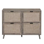 Farmhouse Wooden Rattan Shoe Rack with 4 Tilt-Out Doors