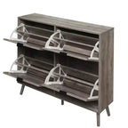 Farmhouse Wooden Rattan Shoe Rack with 4 Tilt-Out Doors