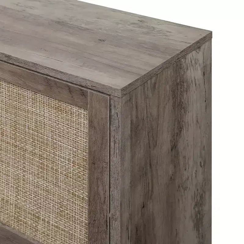 Farmhouse Wooden Rattan Shoe Rack with 4 Tilt-Out Doors