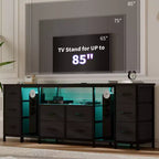 Commode à 10 tiroirs, meuble TV avec tiroirs en tissu et prises électriques pour TV 75 70 65 pouces, table console TV, centre de divertissement avec étagères de rangement