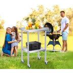Stainless Steel Work Table, 24x18 Inches, Adjustable Undershelf & 4 Casters, Heavy-Duty for Commercial, Kitchen, or Outdoor Use