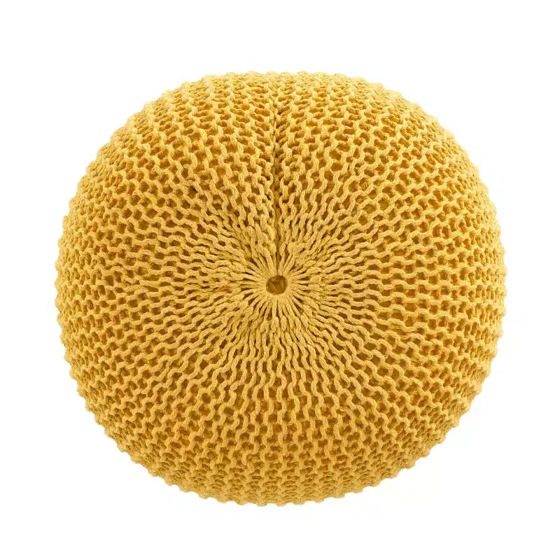 20 Modern Round Ottoman Pouf with Knitted Design Small Ottoman Floor Cushion Foot Stool for Living Room, Bedroom, Entryway