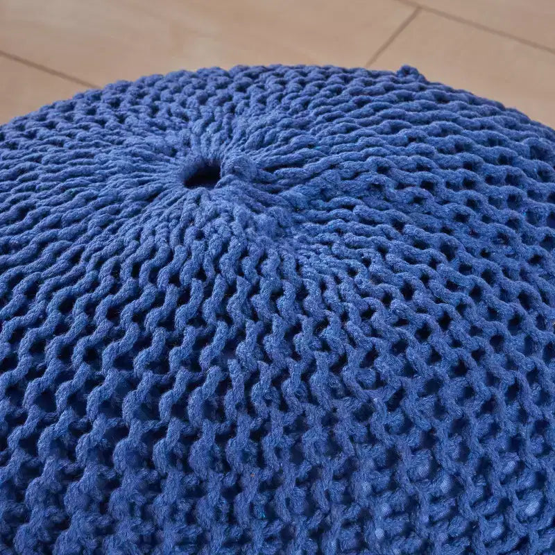 20 Modern Round Ottoman Pouf with Knitted Design Small Ottoman Floor Cushion Foot Stool for Living Room, Bedroom, Entryway
