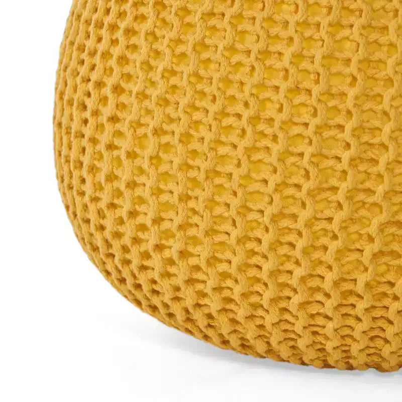 20 Modern Round Ottoman Pouf with Knitted Design Small Ottoman Floor Cushion Foot Stool for Living Room, Bedroom, Entryway