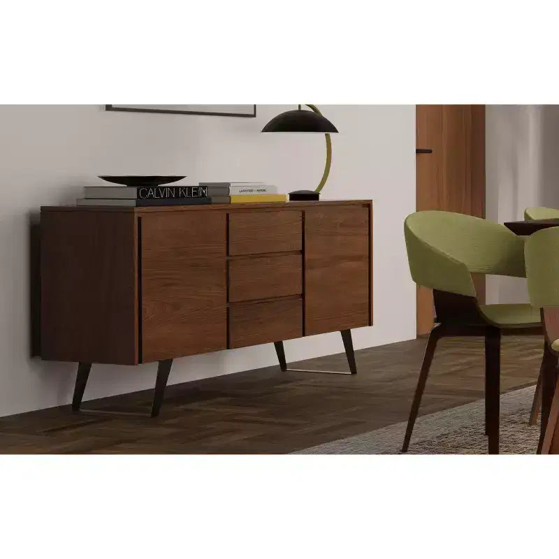 60 Inch x 17 inch Rectangle Modern Industrial Sideboard Buffet in Walnut Veneer