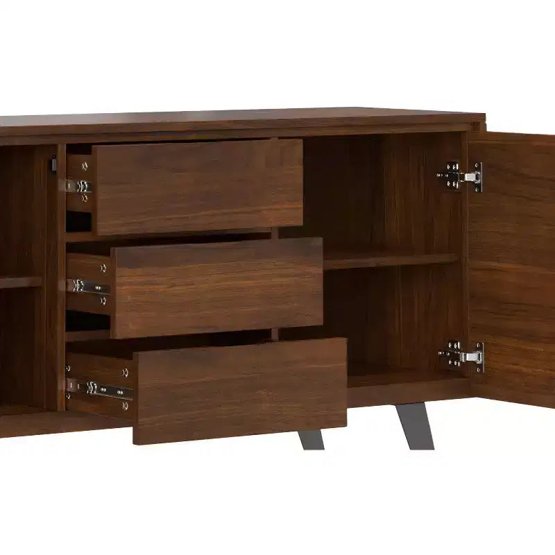 60 Inch x 17 inch Rectangle Modern Industrial Sideboard Buffet in Walnut Veneer