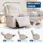 360 Swivel Rocker Recliner Chair for Adults, Rocking Manual Glider Sofa with 3 Positions, 2 Cup Holders, 4 Pockets for Living Room, Bedroom