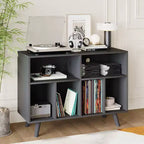 Large Record Player Stand, Wood Vinyl Record Storage with Power Outlet, Record Player Shelf Holds 350 Albums for Living Room