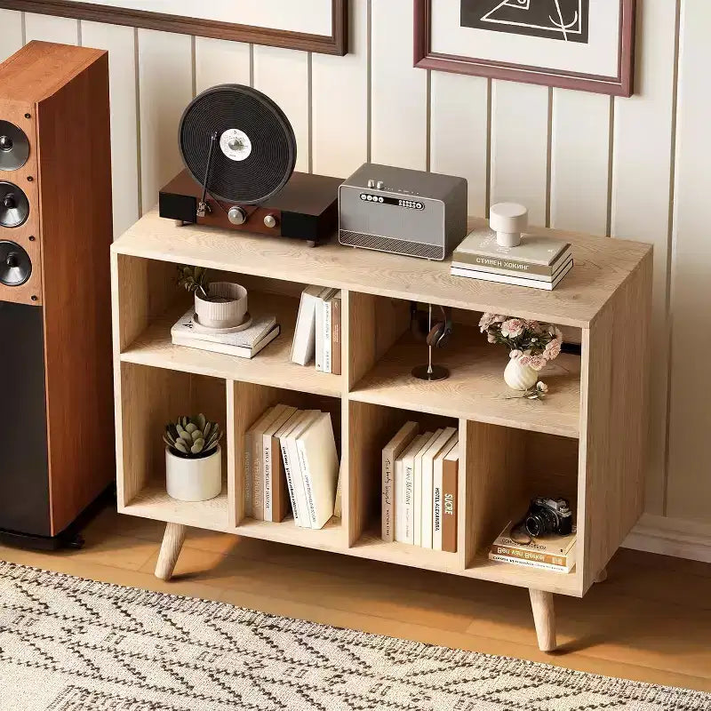 Large Record Player Stand, Wood Vinyl Record Storage with Power Outlet, Record Player Shelf Holds 350 Albums for Living Room