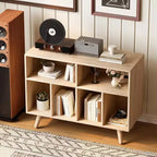 Large Record Player Stand, Wood Vinyl Record Storage with Power Outlet, Record Player Shelf Holds 350 Albums for Living Room