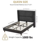 Corduroy bed frame, 56-inch corduroy soft-padded bed frame, solid wood slats and bed legs, no box spring requiredGrey
