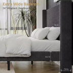 Corduroy bed frame, 56-inch corduroy soft-padded bed frame, solid wood slats and bed legs, no box spring requiredGrey