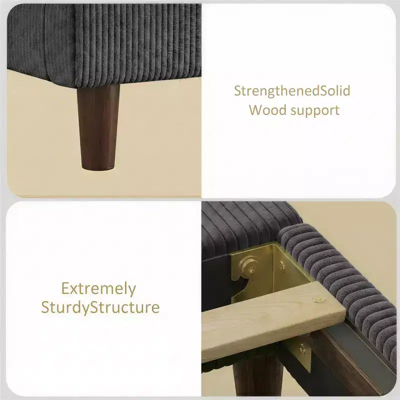 Corduroy bed frame, 56-inch corduroy soft-padded bed frame, solid wood slats and bed legs, no box spring requiredGrey