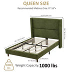 Corduroy bed frame, 56-inch corduroy soft-padded bed frame, solid wood slats and bed legs, no box spring requiredGrey
