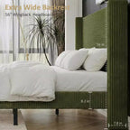 Corduroy bed frame, 56-inch corduroy soft-padded bed frame, solid wood slats and bed legs, no box spring requiredGrey