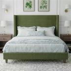 Corduroy bed frame, 56-inch corduroy soft-padded bed frame, solid wood slats and bed legs, no box spring requiredGrey