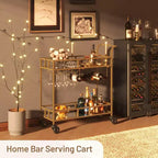2 Tier Rolling Wine Bar Cart, Small Alcohol Liquor Cart with Mirrored Shelves, Wine Racks & Glass Holder, Compact for Living Room Party, Silver