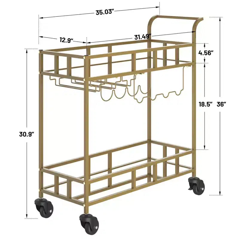 2 Tier Rolling Wine Bar Cart, Small Alcohol Liquor Cart with Mirrored Shelves, Wine Racks & Glass Holder, Compact for Living Room Party, Silver