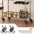 2 Tier Rolling Wine Bar Cart, Small Alcohol Liquor Cart with Mirrored Shelves, Wine Racks & Glass Holder, Compact for Living Room Party, Silver