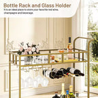 2 Tier Rolling Wine Bar Cart, Small Alcohol Liquor Cart with Mirrored Shelves, Wine Racks & Glass Holder, Compact for Living Room Party, Silver