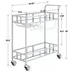 2 Tier Rolling Wine Bar Cart, Small Alcohol Liquor Cart with Mirrored Shelves, Wine Racks & Glass Holder, Compact for Living Room Party, Silver
