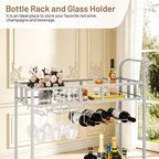 2 Tier Rolling Wine Bar Cart, Small Alcohol Liquor Cart with Mirrored Shelves, Wine Racks & Glass Holder, Compact for Living Room Party, Silver