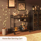 2 Tier Rolling Wine Bar Cart, Small Alcohol Liquor Cart with Mirrored Shelves, Wine Racks & Glass Holder, Compact for Living Room Party, Silver