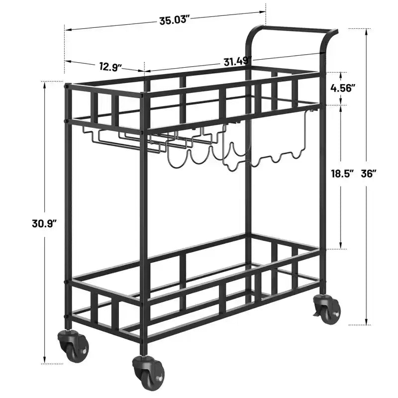 2 Tier Rolling Wine Bar Cart, Small Alcohol Liquor Cart with Mirrored Shelves, Wine Racks & Glass Holder, Compact for Living Room Party, Silver