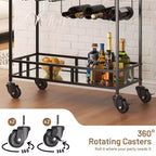 2 Tier Rolling Wine Bar Cart, Small Alcohol Liquor Cart with Mirrored Shelves, Wine Racks & Glass Holder, Compact for Living Room Party, Silver