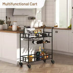 2 Tier Rolling Wine Bar Cart, Small Alcohol Liquor Cart with Mirrored Shelves, Wine Racks & Glass Holder, Compact for Living Room Party, Silver