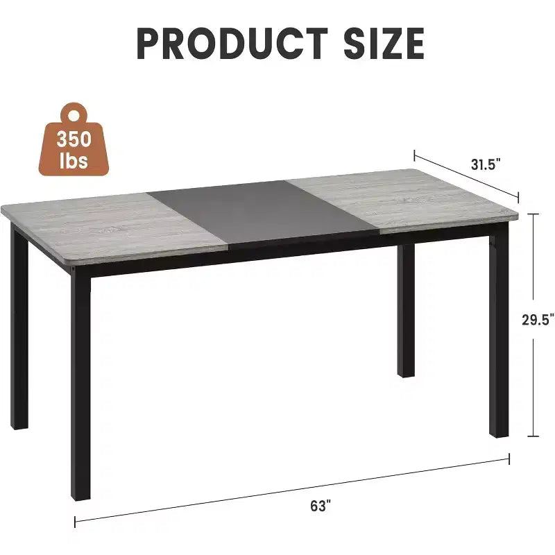 Rectangle Dining Table for 2 4 6 People, 63-Inch Modern Farmhouse Kitchen & Dining Room Tables with Heavy Duty Metal Legs for Kitchen Living Room