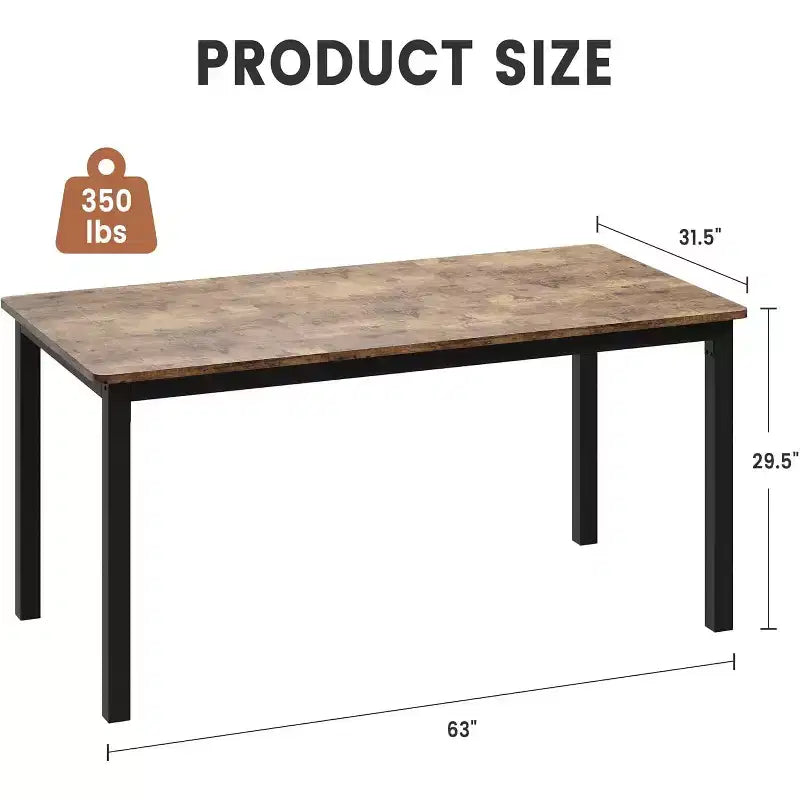 Rectangle Dining Table for 2 4 6 People, 63-Inch Modern Farmhouse Kitchen & Dining Room Tables with Heavy Duty Metal Legs for Kitchen Living Room