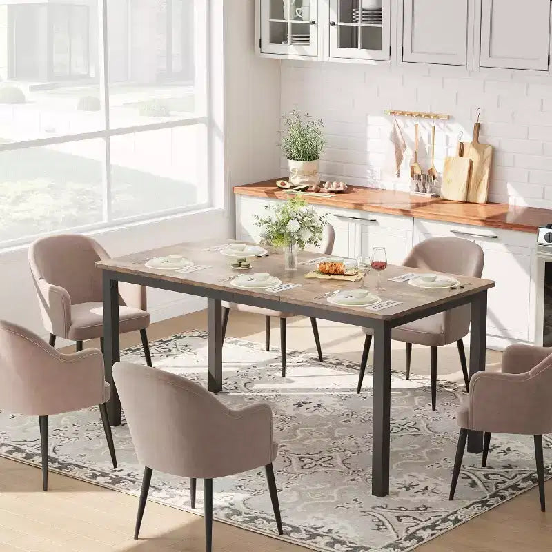 Rectangle Dining Table for 2 4 6 People, 63-Inch Modern Farmhouse Kitchen & Dining Room Tables with Heavy Duty Metal Legs for Kitchen Living Room