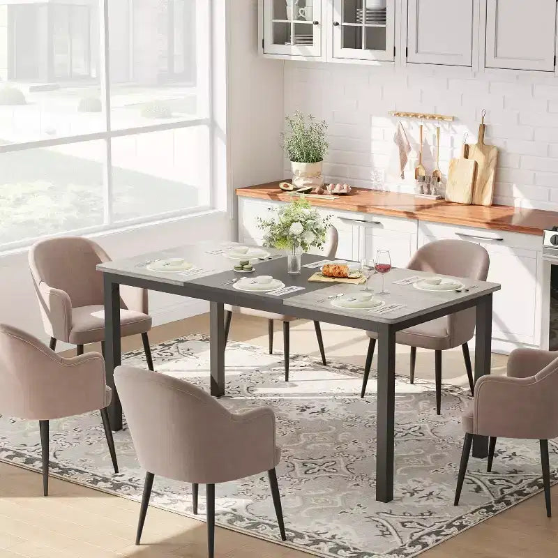 Rectangle Dining Table for 2 4 6 People, 63-Inch Modern Farmhouse Kitchen & Dining Room Tables with Heavy Duty Metal Legs for Kitchen Living Room