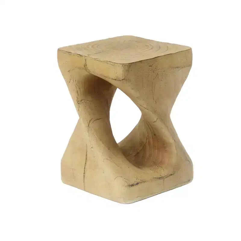 Modern Spiral Side Table with Hollow Center, Wood Grain Texture Magnesium Oxide Coffee Table for Living Room Bedroom