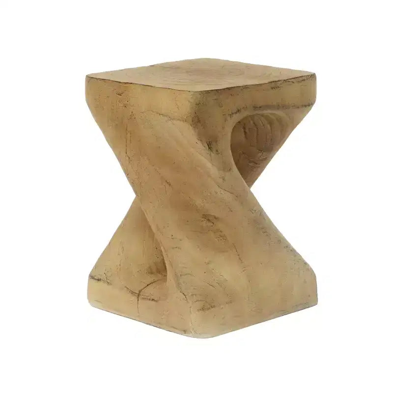 Modern Spiral Side Table with Hollow Center, Wood Grain Texture Magnesium Oxide Coffee Table for Living Room Bedroom